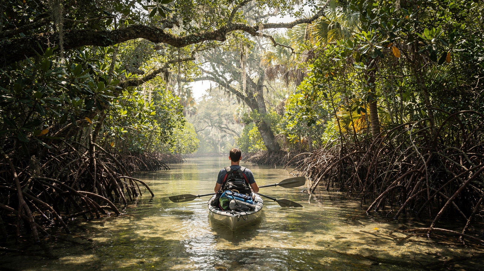 Kayak dans les tunnels de mangrove près de Sarasota et Lido Key